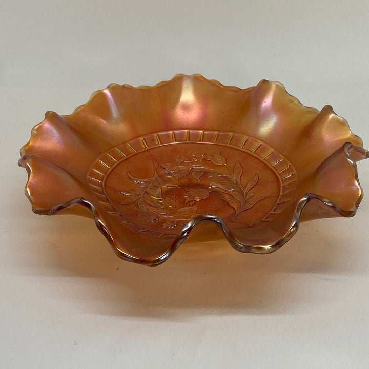 FENTON CARNIVAL GLASS Tulips Pattern Iridescent Marigold BOWL 8"