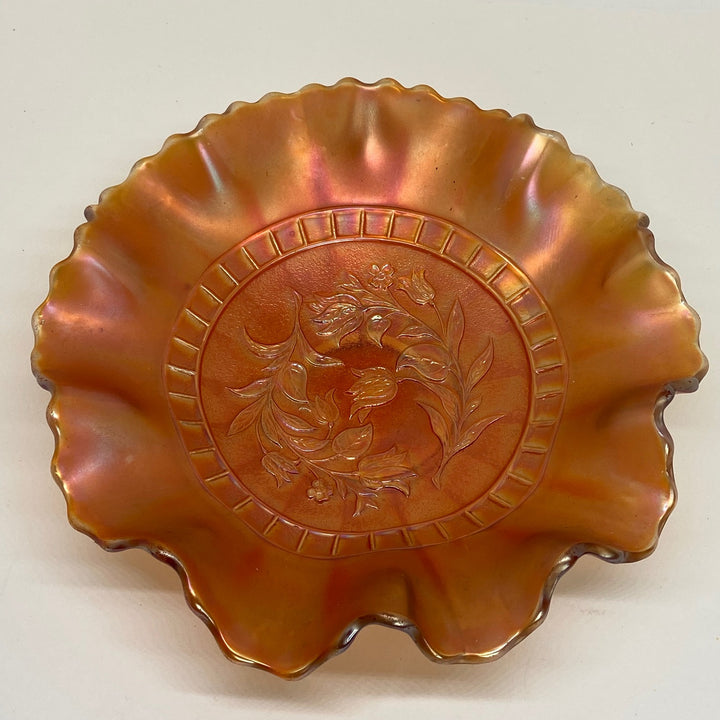 FENTON CARNIVAL GLASS Tulips Pattern Iridescent Marigold BOWL 8"