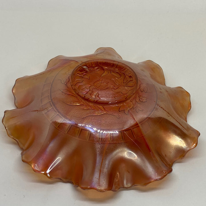 FENTON CARNIVAL GLASS Tulips Pattern Iridescent Marigold BOWL 8"