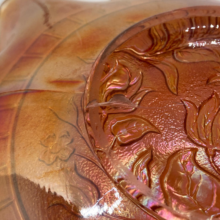 FENTON CARNIVAL GLASS Tulips Pattern Iridescent Marigold BOWL 8"
