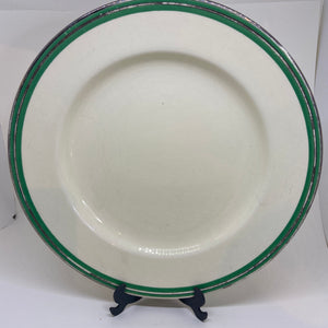 2 x SPODES COPELAND Royal Jasmine ART DECO Green and Silver Stripe DINNER PLATES