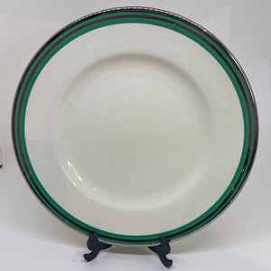 2x SPODES COPELAND Royal Jasmine ART DECO Green & Silver Stripe LUNCH SALAD PLATES