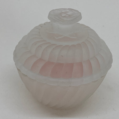 Frosted Glass TRINKET BOX with Pink Candle Rose Motif