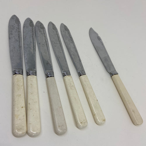 6 x Vintage Etched Chromium Plated BUTTER or FISH KNIVES