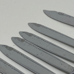 6 x Vintage Etched Chromium Plated BUTTER or FISH KNIVES