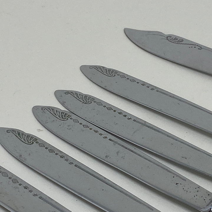 6 x Vintage Etched Chromium Plated BUTTER or FISH KNIVES