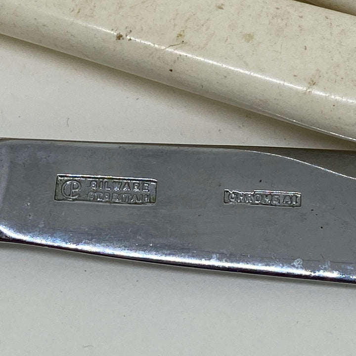 6 x Vintage Etched Chromium Plated BUTTER or FISH KNIVES
