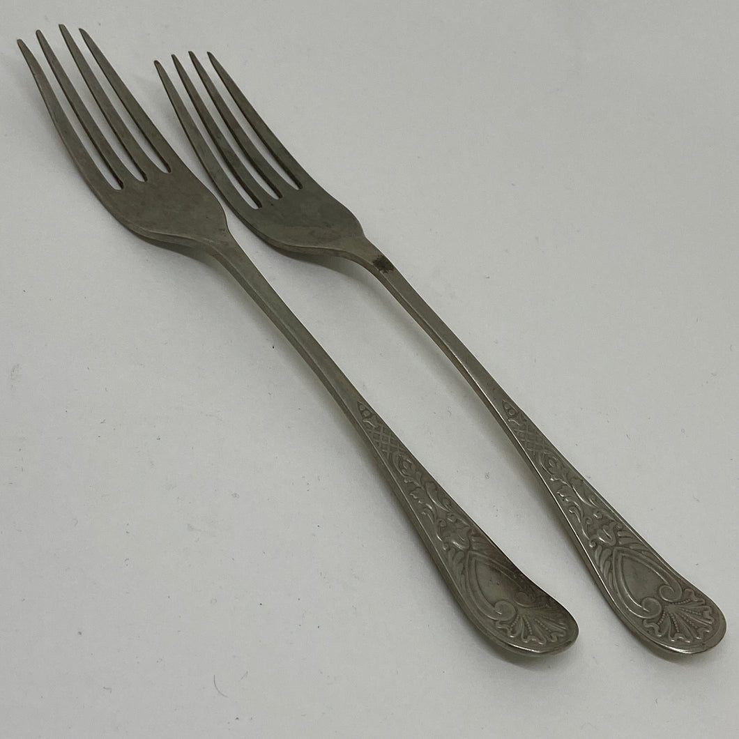 2 x NICKEL SILVER Ornate DESSERT or CAKE FORKS