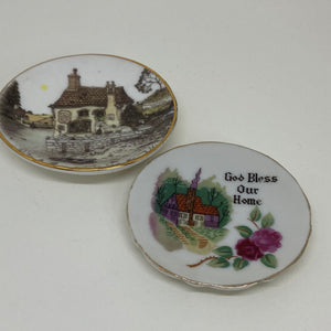 2 x ENGLISH COTTAGE PIN TRINKET DISHES with Golden Decorations