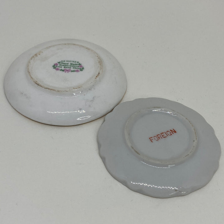 2 x ENGLISH COTTAGE PIN TRINKET DISHES with Golden Decorations