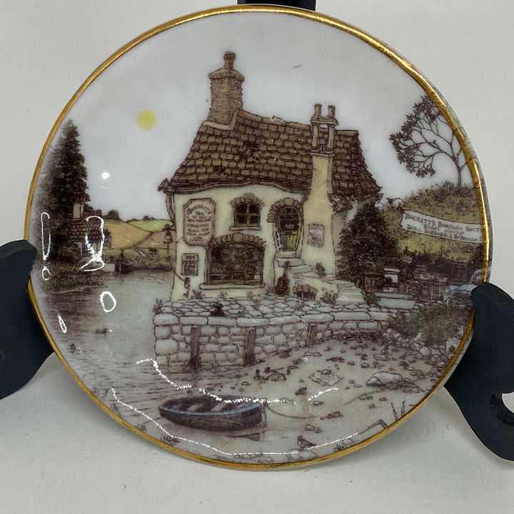 2 x ENGLISH COTTAGE PIN TRINKET DISHES with Golden Decorations