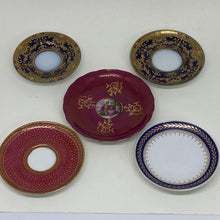 Load image into Gallery viewer, 5 x BLUE or BURGUNDY PIN TRINKET DISHES with Golden Decorations