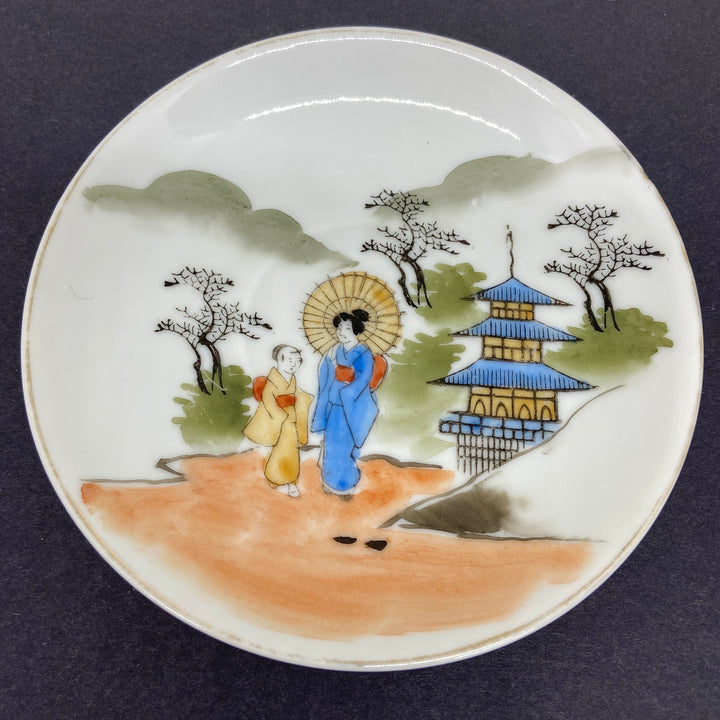 Vintage JAPANESE Geisha, Girl and Pagoda SAUCER