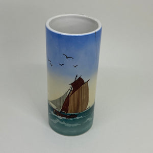 Small Hand-Painted German WITTENBERG Pottery Column VASE Sail Boat A/F