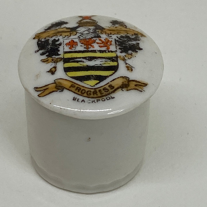 GEMMA Czechoslovakia CRESTED WARE Miniature TRINKET POT Souvenir of BLACKPOOL