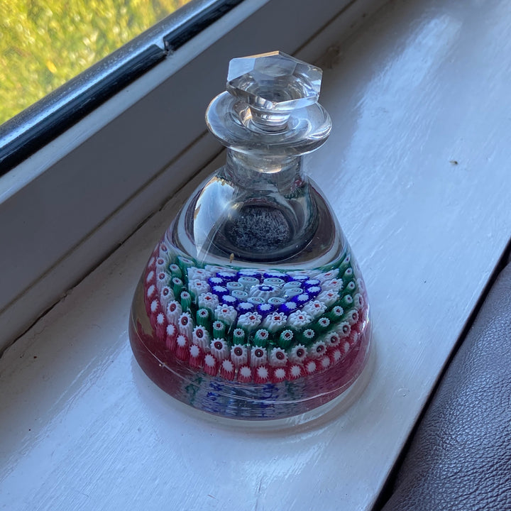 Antique 19 Century MILLEFIORI Glass PAPERWEIGHT INKWELL Rough Pontil Mark