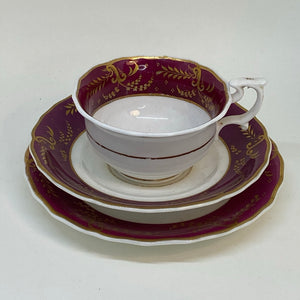 Pair of Regency Antique SPODES Burgundy TEACUP SET TRIOS