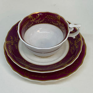 Pair of Regency Antique SPODES Burgundy TEACUP SET TRIOS