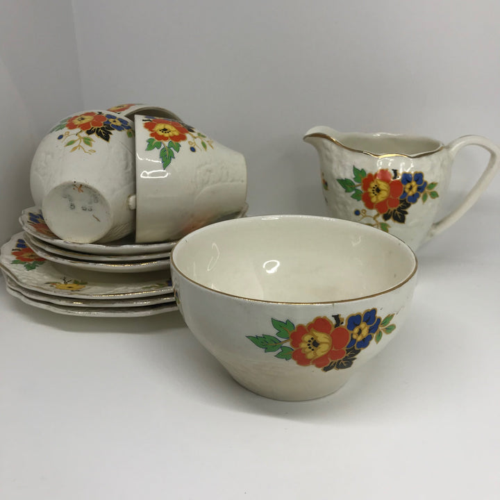 Vintage ART DECO EMPIRE Part TEA CUP TRIO SET 1950s 14 Pieces
