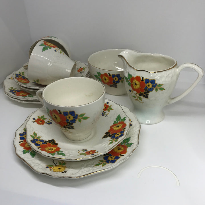 Vintage ART DECO EMPIRE Part TEA CUP TRIO SET 1950s 14 Pieces