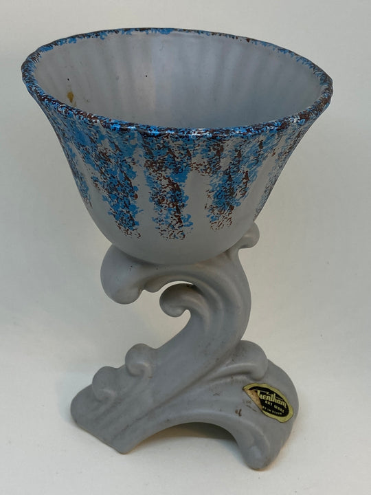 Lovely Vintage TRENTHAM Art Ware Trumpet VASE Blue and Grey