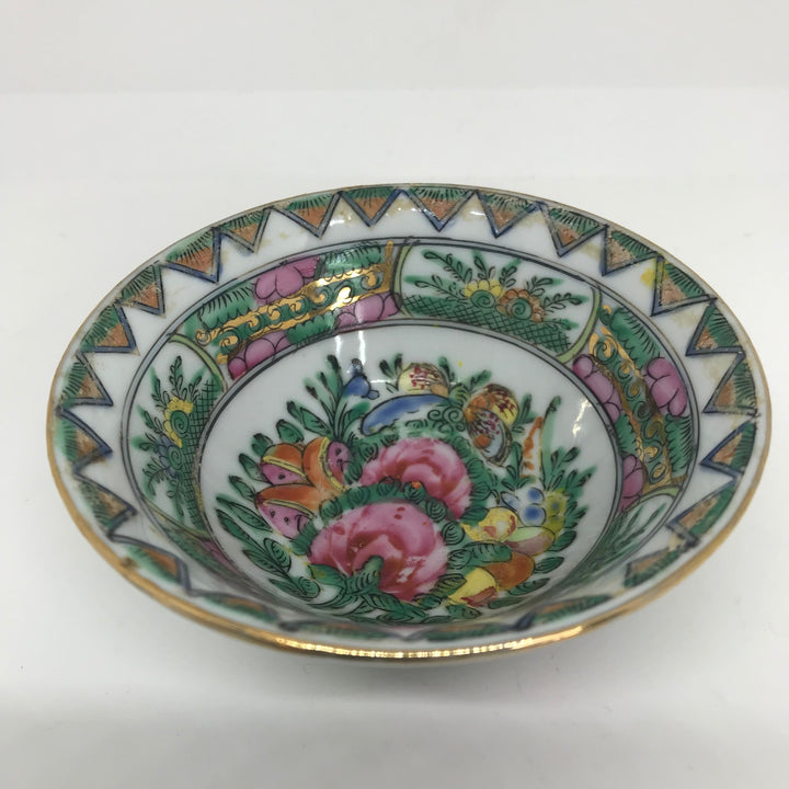 Vintage CHINESE TEA BOWL Decorated in Hong Kong Hand Painted 3.75"