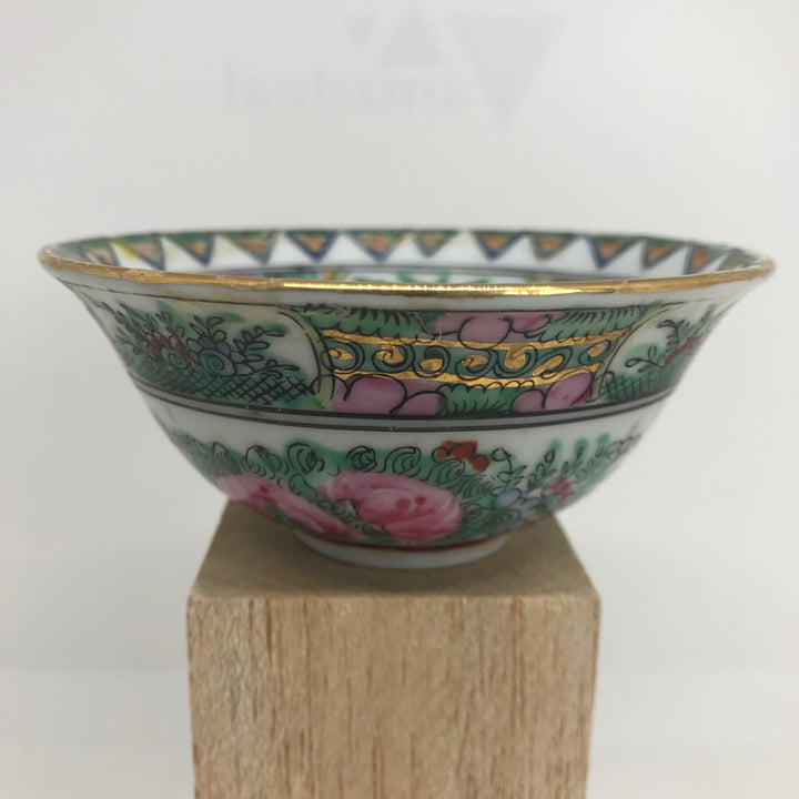 Vintage CHINESE TEA BOWL Decorated in Hong Kong Hand Painted 3.75"