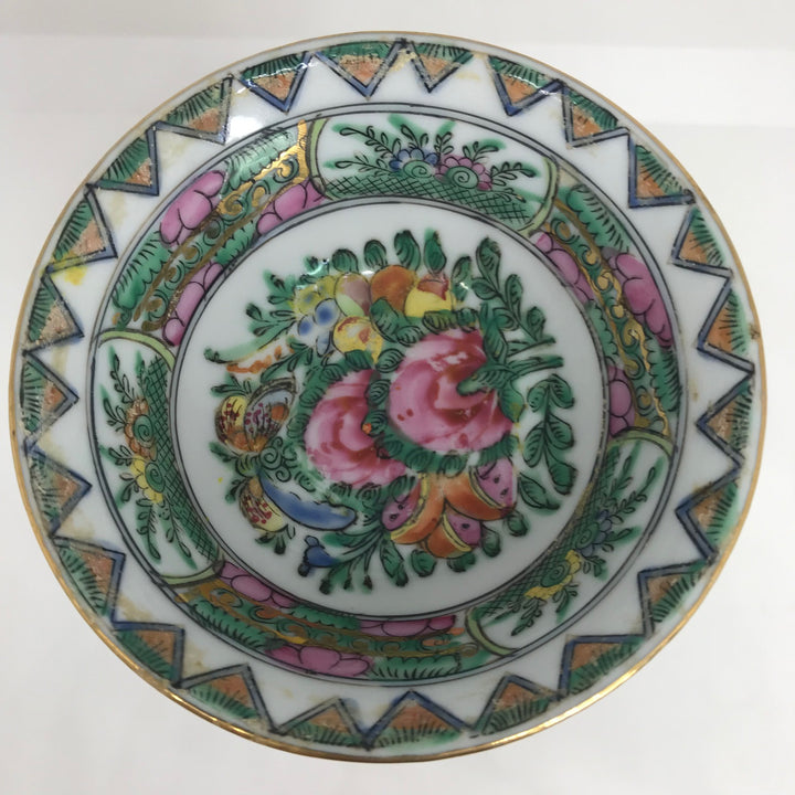 Vintage CHINESE TEA BOWL Decorated in Hong Kong Hand Painted 3.75"