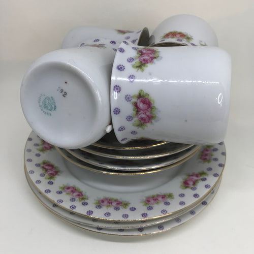 4 Vintage VICTORIA Czech-Slovakia COFFEE TEACUP DUOS plus 3 TEA PLATES