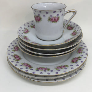 4 Vintage VICTORIA Czech-Slovakia COFFEE TEACUP DUOS plus 3 TEA PLATES