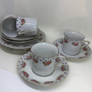 4 Vintage VICTORIA Czech-Slovakia COFFEE TEACUP DUOS plus 3 TEA PLATES