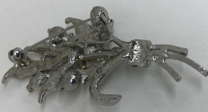 Vintage COSTUME JEWELLERY BROOCH Silver Tone Diamante FLOWERS BOUQUET