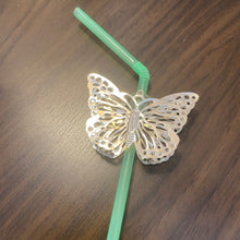 Load image into Gallery viewer, 8 x Silver Filigree Reusabe BUTTERFLY Drinking STRAW TOPPERS