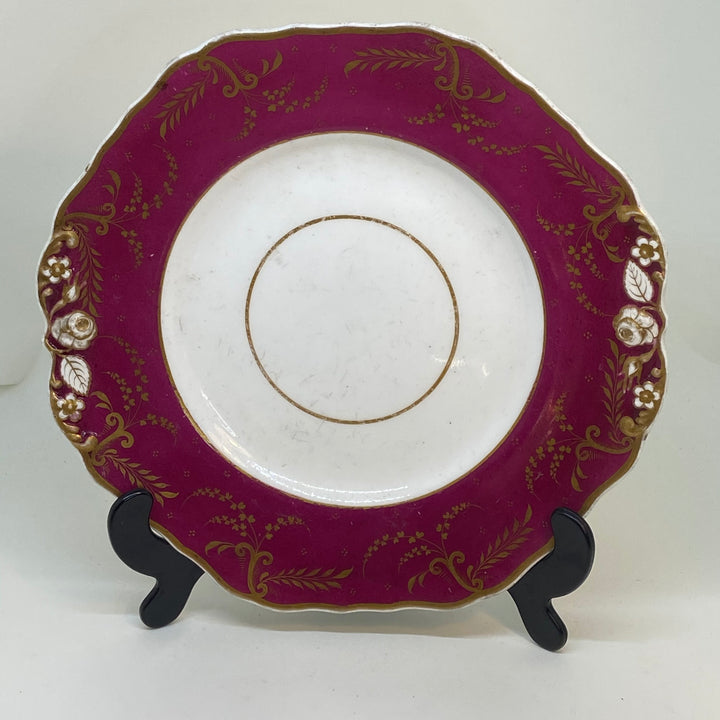 2 x Regency Antique SPODES Burgundy SERVING or CAKE PLATES 9" and 7.5"