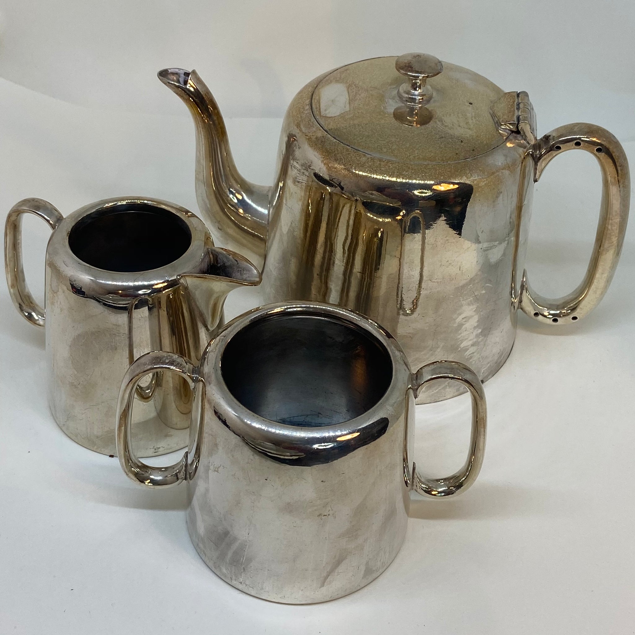 Silver Metal Tea Pot with Creamer and Sugar