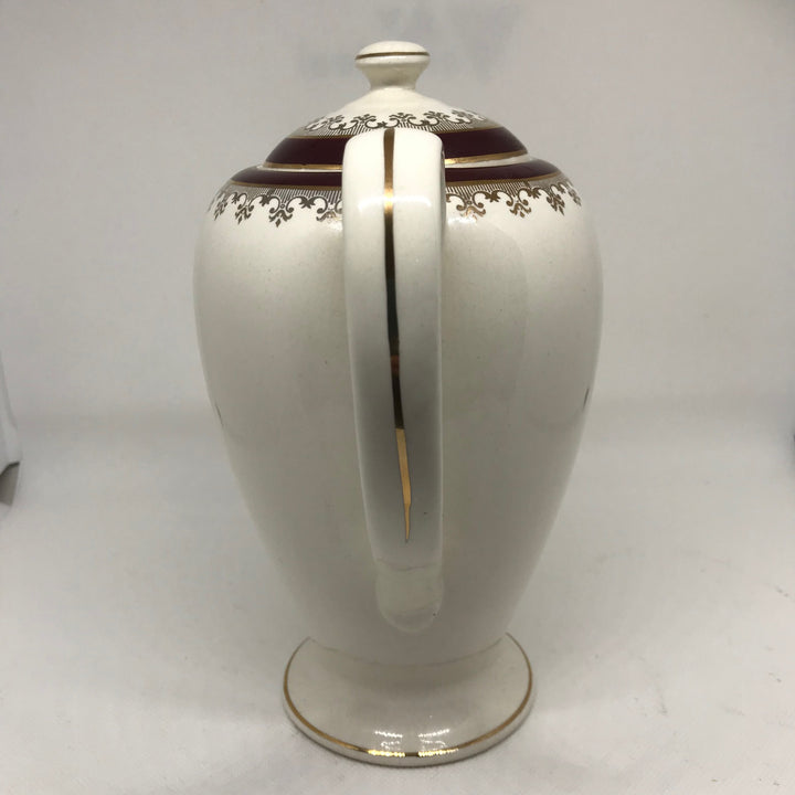 WASHINGTON POTTERY LUNCH PLATES burgundy and gold pattern 9.25" - 1960s