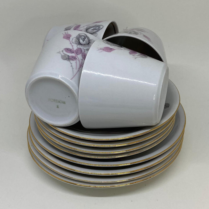 Vintage Chinese Floral Tea Set - 4x TRIOS Teacup, Saucer and Tea Plate