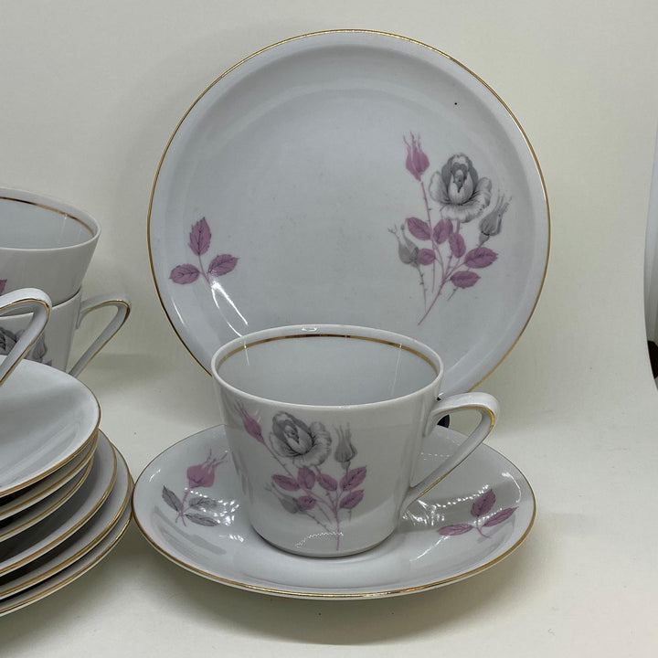 Vintage Chinese Floral Tea Set - 4x TRIOS Teacup, Saucer and Tea Plate
