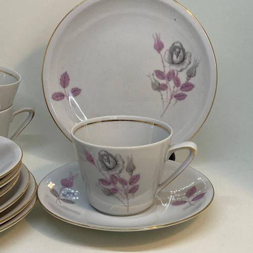 Vintage Chinese Floral Tea Set - 4x TRIOS Teacup, Saucer and Tea Plate