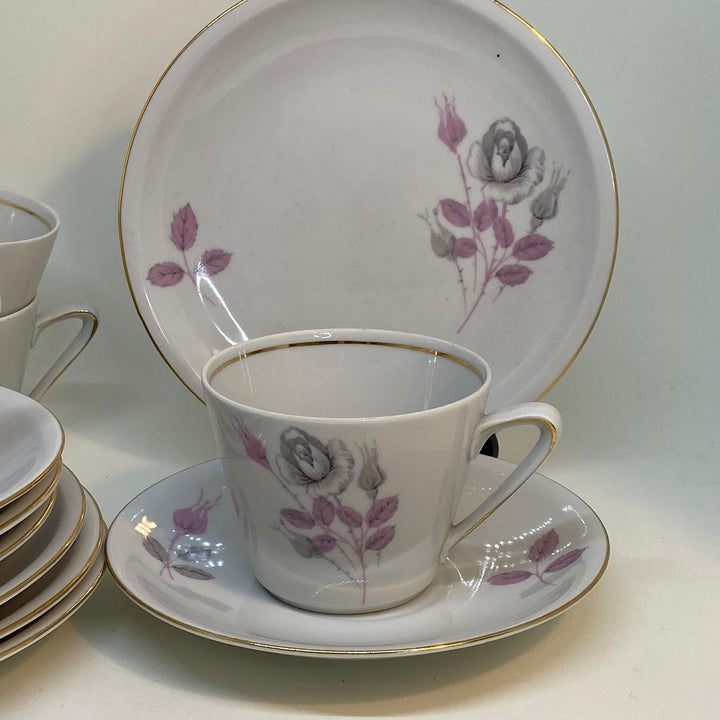Vintage Chinese Floral Tea Set - 4x TRIOS Teacup, Saucer and Tea Plate