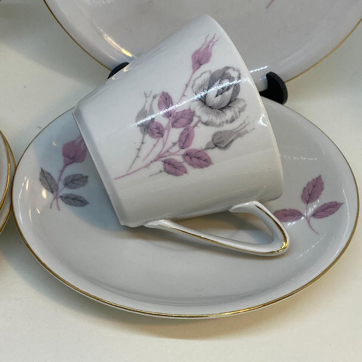 Vintage Chinese Floral Tea Set - 4x TRIOS Teacup, Saucer and Tea Plate