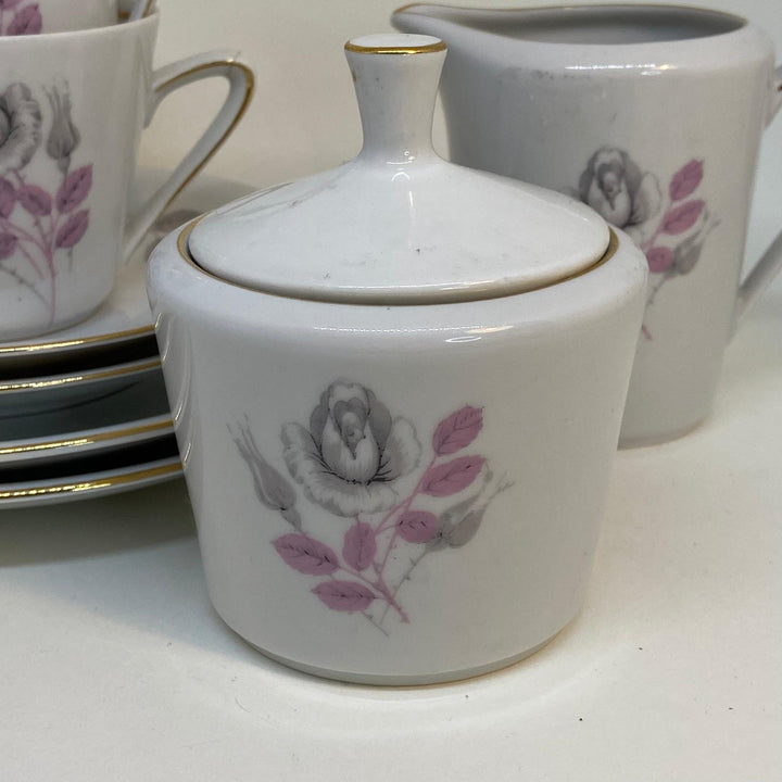Vintage Chinese Floral Tea Set - 2 x TRIOS and CREAMER & SUGAR BOWL Set