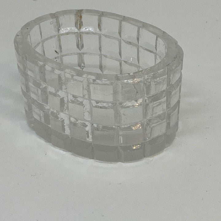 Vintage Moulded Glass Vintage Oval SALT CELLAR Squares Pattern 4 Rows