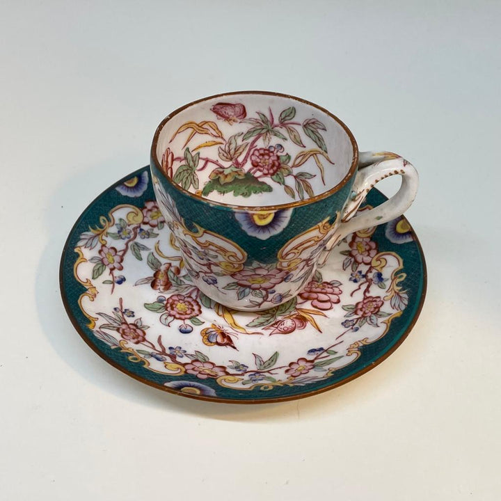 Small Antique French SARRAGUEMINES Tea Cups (Green)