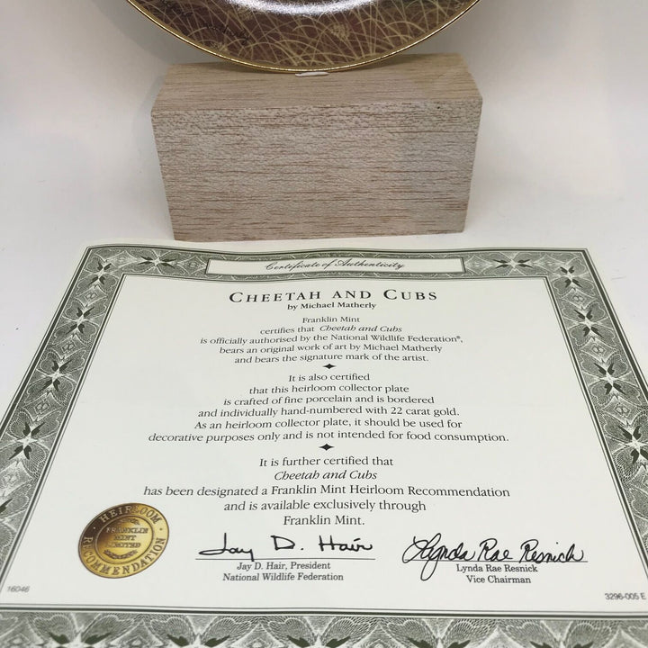 NWF CHEETAH AND CUBS Michael Matherly COLLECTORS PLATE Franklin Mint