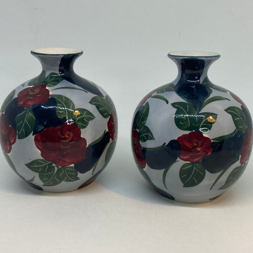 2 x Ceramic BUD VASES Hand-Painted Bold Colours 4.25