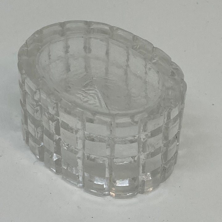 Vintage Moulded Glass Vintage Oval SALT CELLAR Squares Pattern 4 Rows