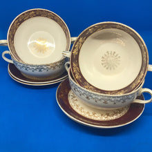 Load image into Gallery viewer, Vintage J &amp; G MEAKIN Sol Golden Court Burgundy LUNCH PLATES, GRAVY BOAT, TUREENS