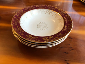 Vintage J & G MEAKIN Sol Golden Court Burgundy LUNCH PLATES, GRAVY BOAT, TUREENS