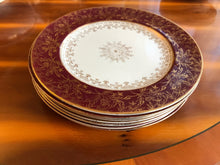 Load image into Gallery viewer, Vintage J &amp; G MEAKIN Sol Golden Court Burgundy LUNCH PLATES, GRAVY BOAT, TUREENS